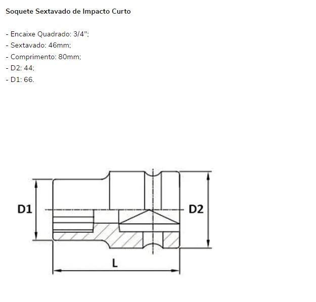 3/4X46X80 - SOQUETE SEXTAVADO IMPACTO CURTO /LONGO